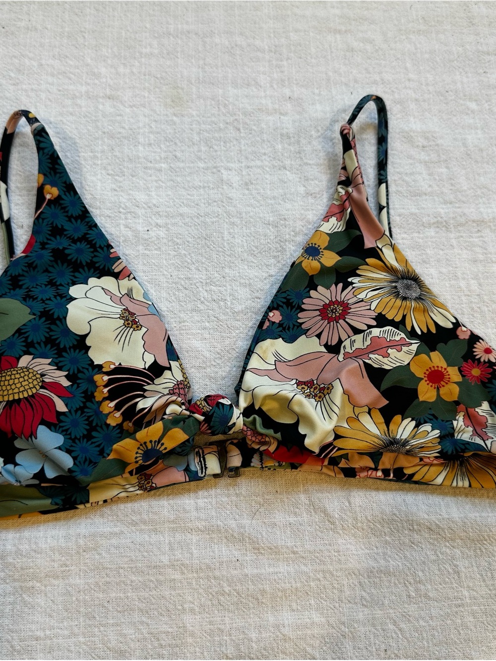 Floral Knot Triangle Bikini Top - Green Multi